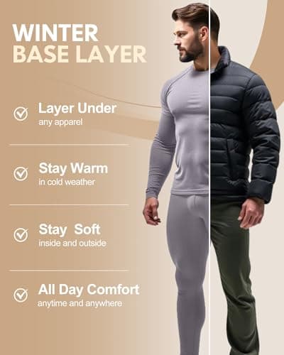 CL convallaria Men's Thermal Underwear Set Ultra Soft Fleece Lined Long Johns Winter Gear Base Layer Top and Bottom Set Sport Style Grey — view 3