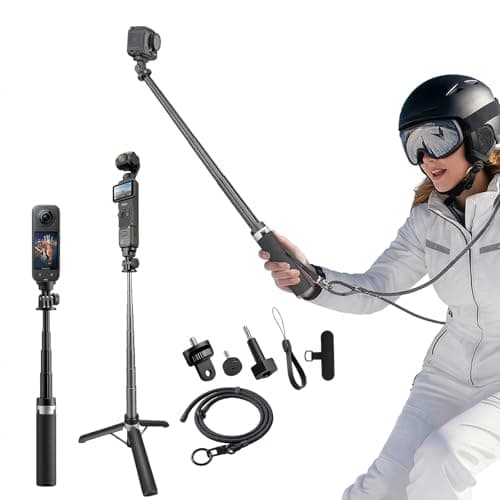 Jkoailiwi 29''/74cm Selfie Stick Tripod for DJI Osmo Pocket 3 4, Anti-Drop Action Camera Tripod with Neck Tether, Wrist Strap Compatible with GoPro, Insta360, for Outdoor Vlogging, Hiking, Skiing