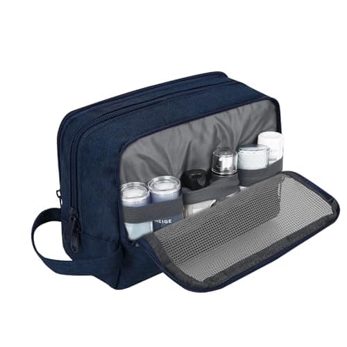 WANDF Toiletry Bag Water-Resistant Nylon Travel Wash Bag Lightweight Dopp Kit for Men and Women (Denim Pure Navy Blue) — view 4