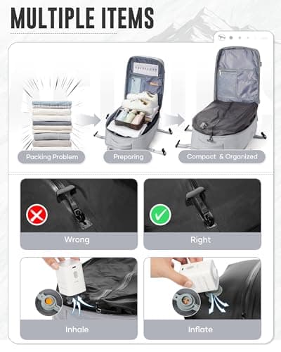 WEPOET Vacuum Backpack Travel with Pump for Man Women, Travel Carry on Backpack Flight Approved, Ryanair Cabin Bags 40x30x20, Waterproof Laptop Backpacks Casual Daypack, Gray — view 4