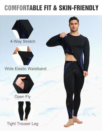 YESWEL Men's Thermal Base Layer Set, Long Sleeve Tops & Long Johns, Warm Ski Thermal Underwear, Quick Dry Fleece Lined Bottoms (Ocean Blue, M) — view 4