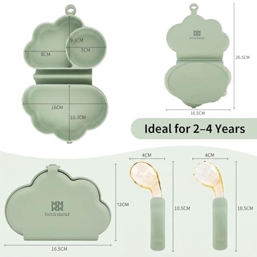 Bebamour Foldable Toddler Feeding Set with Silicone Plate, Fork & Spoon, BPA-Free Self Feeding Set for Toddlers 2-4 Years, Portable Travel Friendly Weaning Tableware, Dishwasher Safe (Sage Green) — view 5