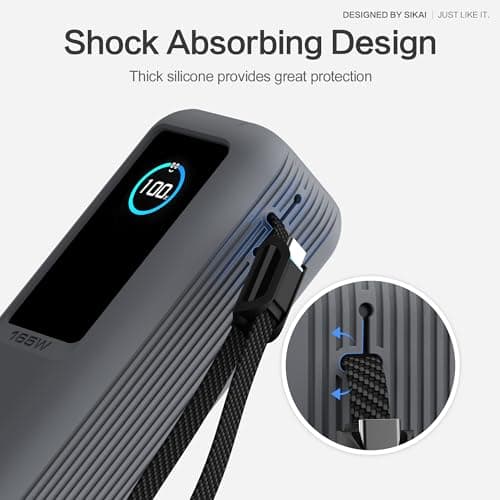 Sikai Silicone Case for Anker Laptop Power Bank 165W (25000mAh) with 1/4-inch Nut Hole, TF/Sim Card, Card Pin Storage Slot for Anker Power Bank 165W Skin-Friendly Anti-Lost Protective Case (Gray) — view 3