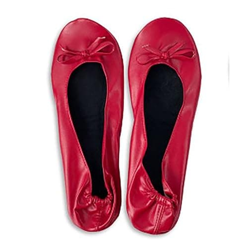 Momolaa UK 5.5 Ladies Roll up Shoesportable Travel Ballet Flat Fold up Pumps After Party Shoes Slipper (with Carrier Pouch) A0_Clearance Red — view 3