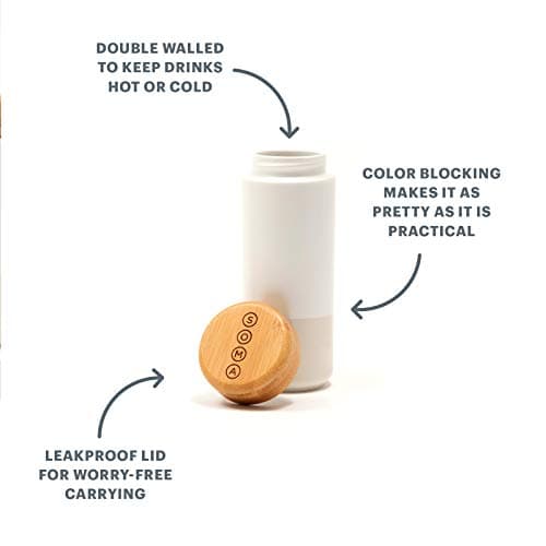 Soma Insulated Ceramic Mug with Bamboo Lid for Travel, Pearl — view 3