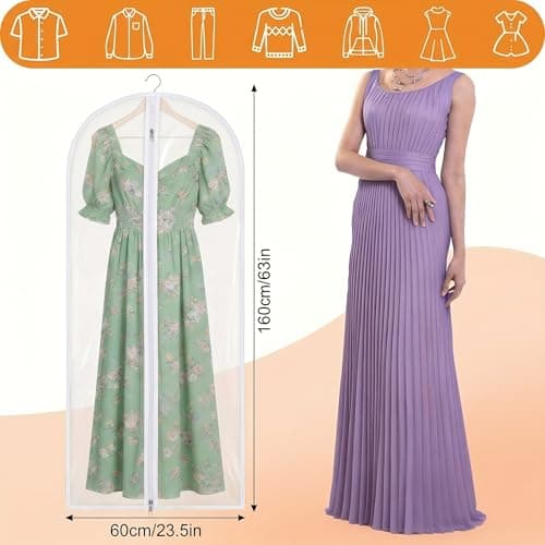 Cwmniily Garment Bags, 2 Pack, 24" x 63" (60 x 160 cm) Long Dress Cover, dress bag, Dustproof Waterproof with Zipper for Wedding Dresses, Evening Gowns — view 3