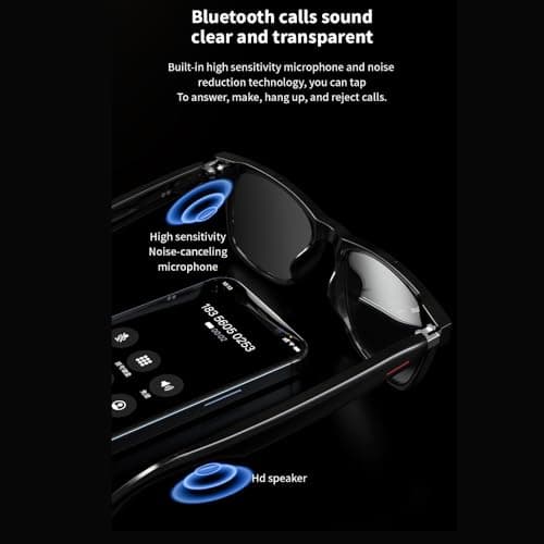 CatXQ AI Smart Glasses for Men & Women - Bluetooth Translation Glasses, Noise Cancelling Audio & Blue Light Filtering & Interchangeable Sunglass Lenses (Black/Blue/Pink) for Office & Outdoor - Black — view 5