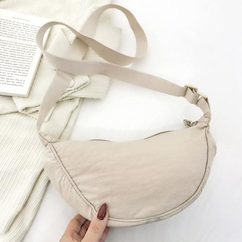 SUJIBHI Crescent Bag Nylon Dumpling Bag for Women Men Crossbody Bag with Adjustable Strap Solid Color Chest Bag Shoulder Bag Fanny Packs for Daily Use (Beige) — view 6