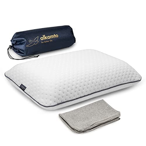 alkamto Travel Pillow - Ergonomic Neck Support Memory Foam with Temperature-Regulating Pillowcase - Includes Extra Cotton Cover and Carry Bag (15,7 x 10,6 x 3,9 In - White + Extra Cover) — view 4