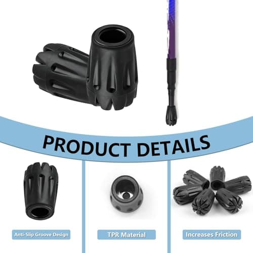 Walking Stick Rubber Ferrules Tips – 8 Pack Universal Fit Replacement Ends for Trekking Poles – Rubber Protectors for Walking Sticks Crutches – Non-Slip Grip Accessories for Hiking Outdoor — view 5
