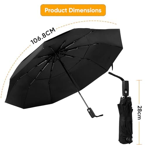 ASAB Travel Umbrella with 9 Rib Design Lightweight Compact Automatic Umbrella Auto Open and Close One Hand Operation Rust Resistant Windproof Pocket Umbrella with Convenient Cover for Men Women Black — view 6