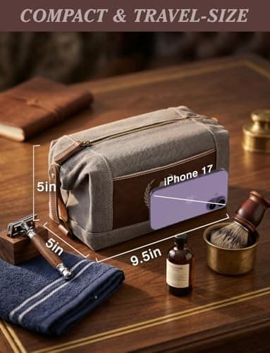 Aganmi Personalized Travel Toiletry Bag Canvas Leather Splicing Dopp Kit, Custom Laser Engraved Initials for Men Husband Father Graduation Groomsmen Gift, Shaving Organizer Pouch B — view 2