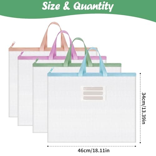 A3 Art Folder Carry Case, 4PCS Clear Plastic Wallets Zip (4 Colors) — view 2