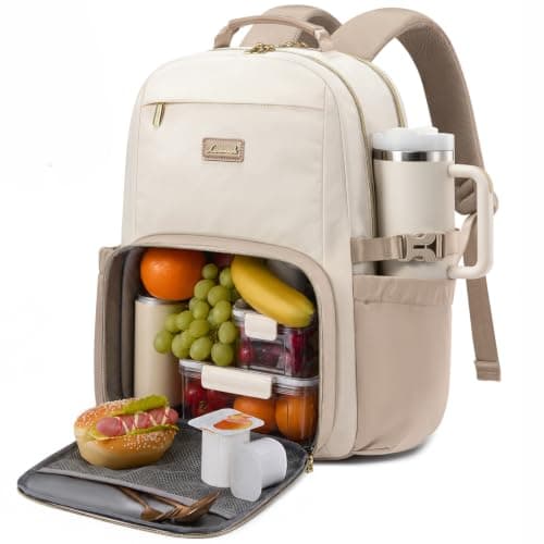 LOVEVOOK Laptop Backpack for Women with Lunch Compartment and Pouch Pocket for Large Capacity Cup,15.6 Inch Insulated Cooler Laptop Rucksack Work Travel College Teacher Business Picnic Lunch Bag Box