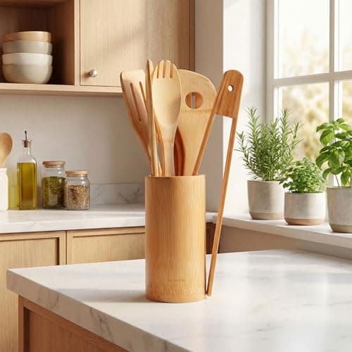 Naturoom Kitchen Utensils Set of 8 PCS, 12Inches Bamboo Wooden Cooking Spoon & Spatula Tools Perfect for Non-Stick Cookware (Bamboo 12inches) — view 6