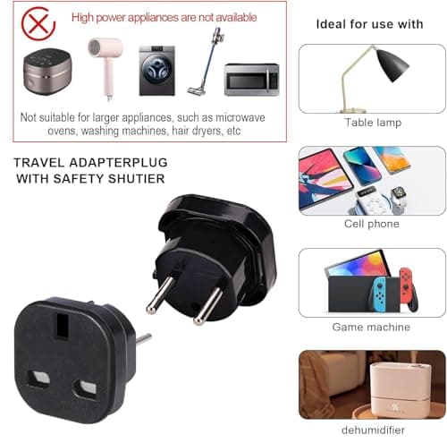 UK to European Plug Adapter,4 Pack EU Travel Adaptor Europe Converter Type C, E, F for Spain, France, Italy, Portugal, Germany, Netherlands, Greece, Poland, Turkey and More — view 2