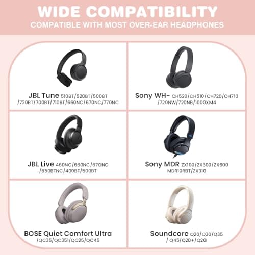 HOTUT Headphone Case,Soft Headphone Carrying Case,Universal Portable Travel Headphone Storage Cover Bag for JBL Live,JBL Tune 510BT/520BT/500BT/720BT,Sony WH-CH520/510/720/710(Pink) — view 5