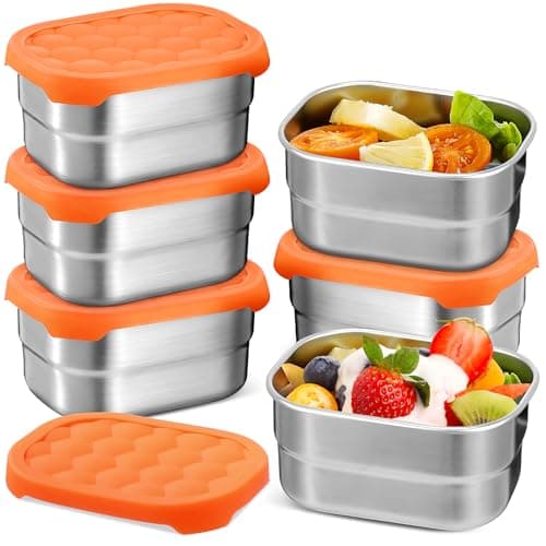 6 Pack 304 Stainless Steel Snack Containers, 250 ml Food Pots with Lids