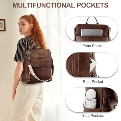 VASCHY Backpack for Women, Large Vegan Leather Rucksack with Wallet Set Convertible Handbag for Lady Guitar Strap — view 5