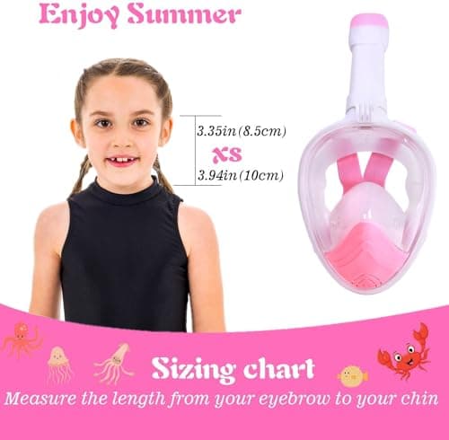 Snorkel Mask for Kids,Full Face Diving Mask Anti-Fog, Anti-Leak 180°view Design, Snorkeling Mask Set for Kids Girls Boys- Sports Camera Compatible(Pink XS) — view 5