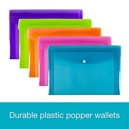 SUMMIT A4+ Heavy Duty Plastic Popper Wallets, Assorted Colours, Document Folders, Pack of 5 — view 4