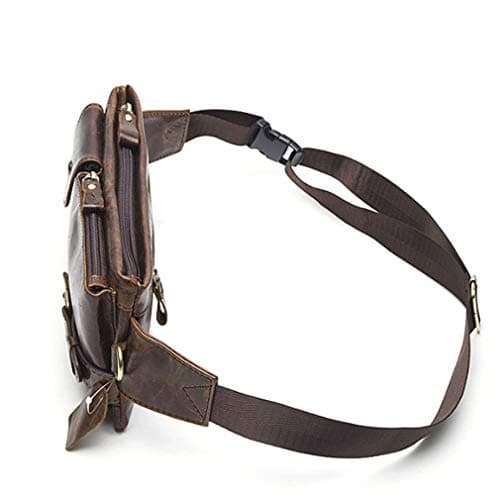 Xieben Vintage Leather Waist Bag Fanny Pack for Men Women Travel Hunting Hiking Climbing Multi-Purpose Hip Bum Belt Slim Cell Phone Purse Wallet Pouch Brown — view 3
