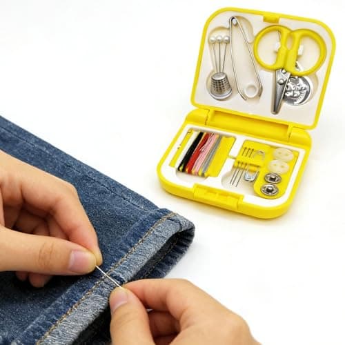 Haofy Portable Sewing Kit, Complete Repair Set with Organized Compartment Case Compact Travel Essentials for Home Hotel Emergency Fixes Includes Needles Threads Scissors Buttons Pins (Yellow) — view 4