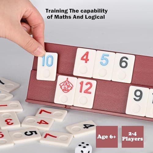 Doublefan Rummy Game Set Large Size With 106 Tiles And Four 2 Tier Playing Racks in Aluminum Case, Rummy Cube Games Set Travel/Camping Choice (2-6 Players) — view 3