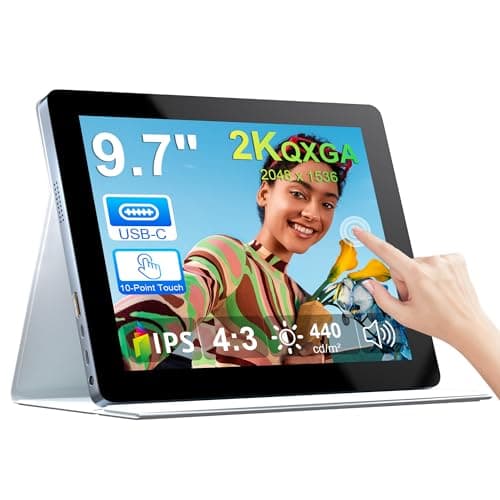 Thinlerain 9.7 Inch 2K Portable Monitor Touchscreen, 2048x1536 IPS Display with 10-Point Touch, HDMI & Dual USB-C, CNC Aluminum Body, Built-in Speaker, Protective Case for PC/Phone/Travel/Home Office