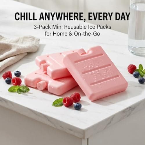 3 Pack of Pink Reusable Slim Freezer Ice Packs, Cooling Blocks for Lunch Box Cooler Bag Picnic Camping Travel Food Drink Chiller Leak Resistant Portable Ice Packs — view 2