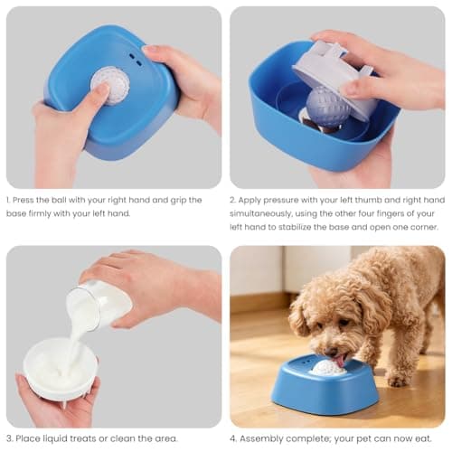 OSDUE Slow Feeder Dog Bowl, Dog Lick Bowl for Liquid Wet Food, Anti-Slip Treat Toy Bone Broth Yogurt Dogs Bowls with Dogs Lick Ball for Large Medium Small Puppy Breeds (Blue) — view 4