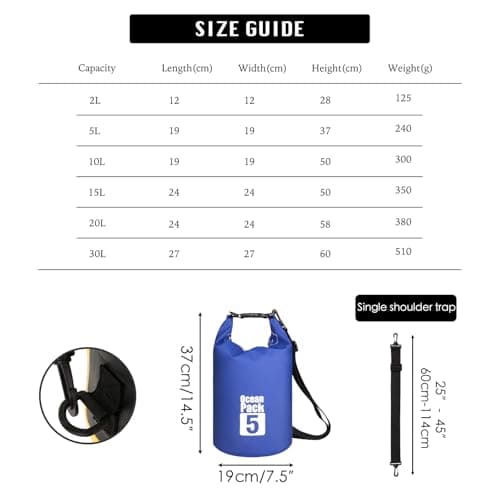 MORAINJAY 5L Blue Dry Bag,Waterproof Bag with Single Adjustable Shoulder Strap,Small Capacity Dry Sack 2L 5L 10L 15L 20L 30L for Outdoor Camping,Rafting,Swimming,Boating,Surfing — view 2