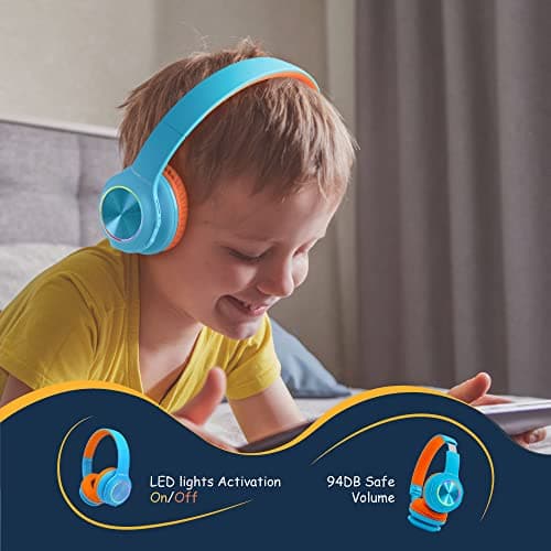 PowerLocus Kids Headphones, Bluetooth Headphones Over Ear for Kids with LED Lights, 94db Volume Limited Headphone, Micro SD/TF, Foldable with Hi-Fi Stereo,Built-in Mic for School/Tablet/Travel — view 4