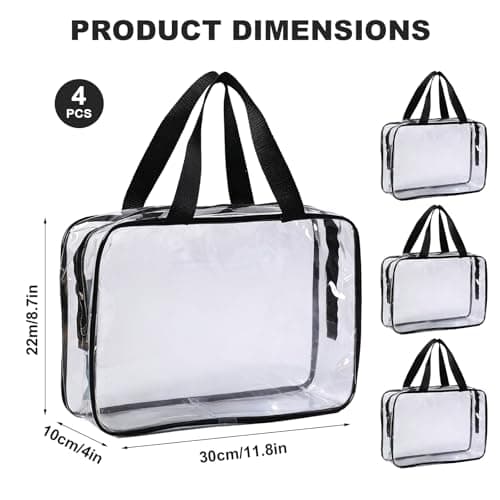 Large Clear Travel Toiletries Bag, 4 Pcs Clear Toiletry Bag with Handles, Thickened PVC Waterproof Makeup Bags with Zippers Travel Wash Bags for Travelling and Holiday Women Men — view 2