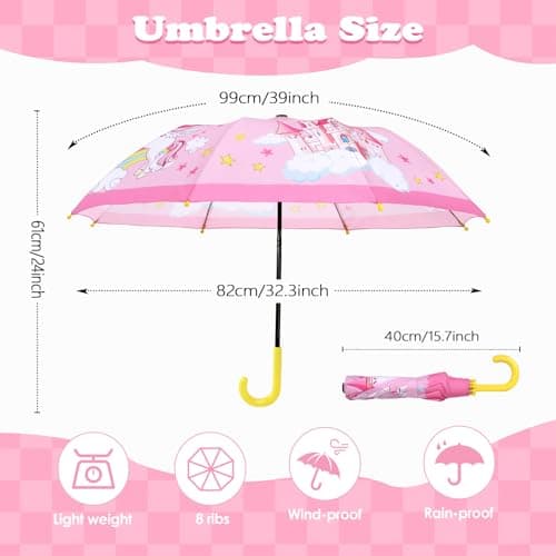 Decalsweet Kids Umbrella Unicorn Castle Stick Folding Umbrella Safety Open — view 3
