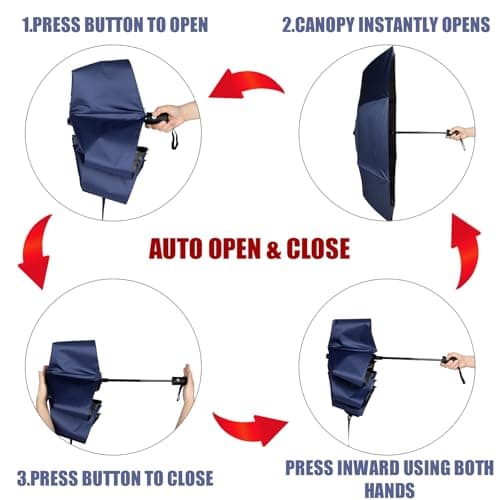 Kajaia 4 Pack Umbrellas Compact Windproof, Automatic Open and Close Folding Rain Umbrella Collapsible for Men Women Travel, Navy Blue, 38.5 inches — view 4