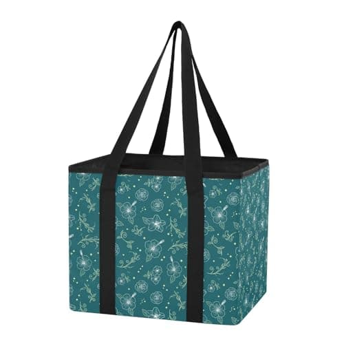 Grckit Car Trunk Organizer Teal Hibiscus Heavy Duty Collapsible Storage Tote Bag with Reinforced Handles for Shopping Travel Picnic