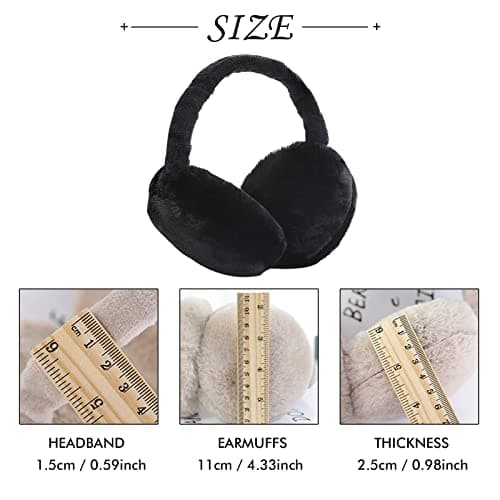 IHCEMIH Ear Muffs, Women Earmuffs Winter Accessories Fluffy Plush Foldable Adults Outdoor Thermal Ear Warmer Skiing Running Ears Covers Protector from Wind Cold Gift for Girls Ladies Black. — view 2