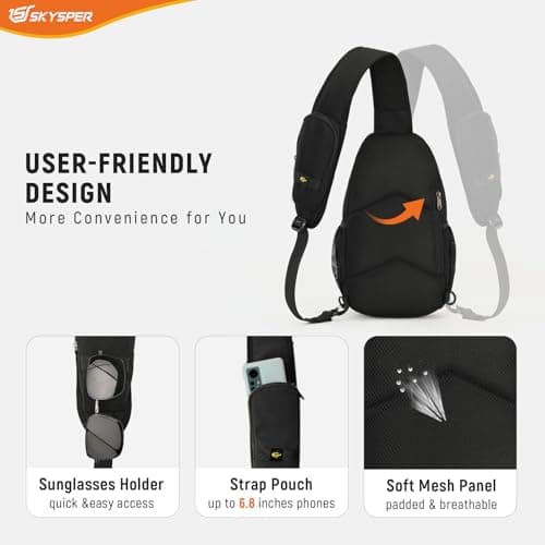 SKYSPER Sling Bag RFID Cross Body Bag Recycled Crossbody Backpack Travel Daypack(Black) — view 6