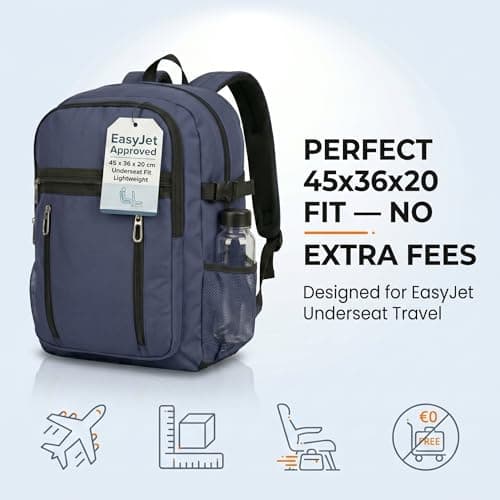 Style Smart EasyJet Cabin Bag 45x36x20 Travel Backpack Carry On Bag Underseat Cabin Bag 45x36x20 Airline Approved Cabin Backpack Travel Rucksack for Flights Laptop Backpack (Navy) — view 6