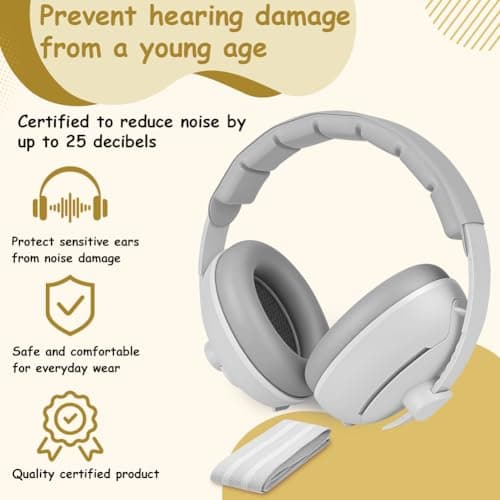 Adiwo 2-in-1 Baby Ear Defender, Non-Slip Baby Headphones, Noise Canceling Headphone & Headband for Babies, Ultra-Soft and Adjustable to 0-48 Months, Hearing Protection for Sleep Travel, Gray — view 3