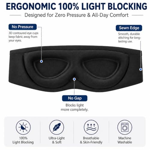 ALASKA BEAR Sleep Mask for Side Sleepers, Machine Washable Eye Mask, Black — view 2