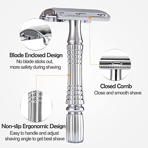 BAILI Double Edge Safety Razor Rust-proof Reusable Manual Stainless DE Wet Shaving for Men Women with Mirrored Travel Case BD176B — view 3