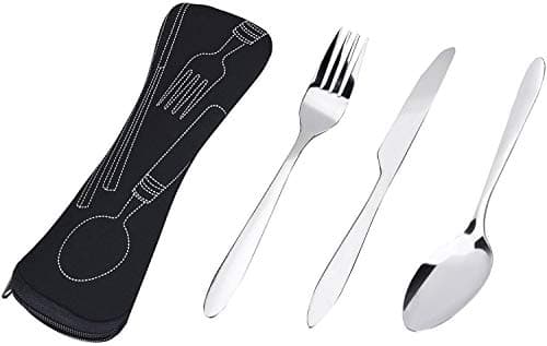 Prettyui Silverware Cutlery Set Stainless Steel with Organizer Bag Travel Camping Flatware Dinnerware Tableware Kit with Storage Lunch Box for Picnic School Knife Fork Spoon Set Black Case（3 Pack） — view 2