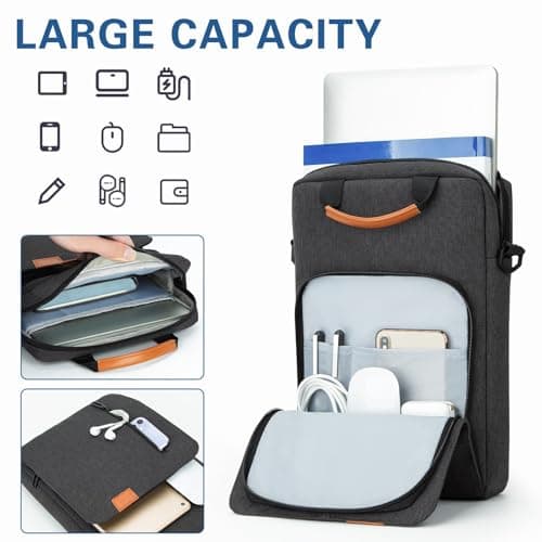 jooeer 13-14 Inch Laptop Sleeve Case Waterproof Polyester Shoulder Bag Compatible with MacBook Air Pro M4 M3 M2 M1, Surface Pro (Deep Grey, 14 Inch) — view 3