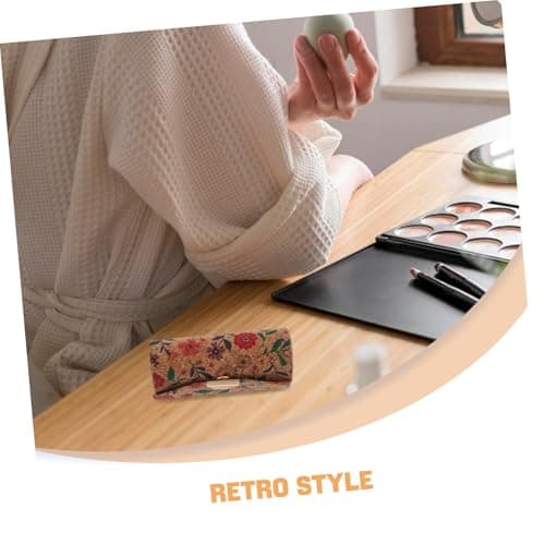 Portable Lipstick Organizer in Brown Cork with Built-in Mirror — view 3