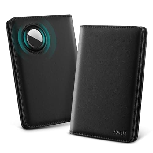 VULKIT Passport Holder Travel Wallet with AirTag Holder, RFID Blocking Leather Travel Document Orangizer with Passport Slot, Business & Credit Card Slots, Boarding Pass Pocket