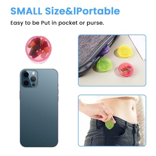 WLLHYF 5 Packs Mini Pill Case Small Pill Organizer Box Portable Vitamin Holder Travel Pill Container for Pocket Purse Pills Storage Box to Hold Medicine Cod Liver Oil (Yellow+Green+Blue+Purple+Pink) — view 6