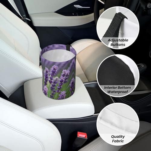 MDATT Purple Lavender Floral Flowers Car Trash Can Leak-Proof Organizer For Long Road Trips And Family Vacations — view 6