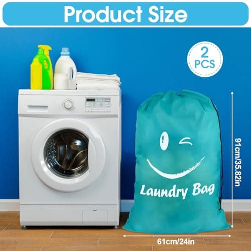 2 PCS Travel Laundry Bags, 24" x 36" Portable Large Laundry Bag (Grey,Blue) — view 2